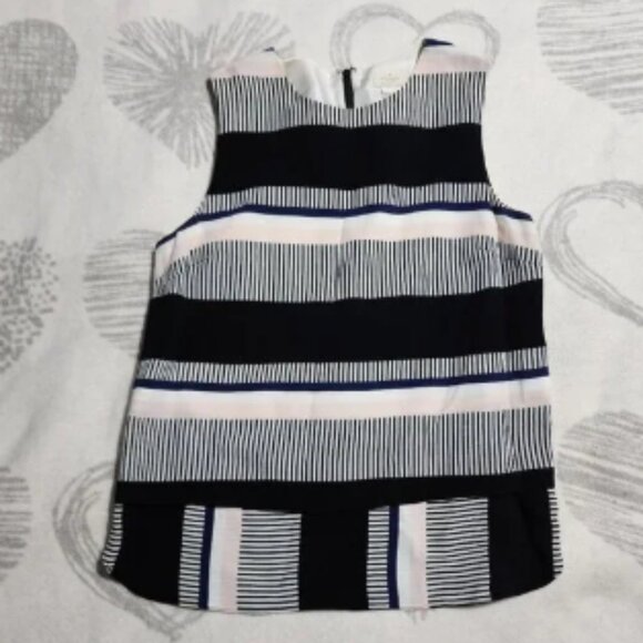 Kate Spade New York‎ Striped Sleeveless Top Black White Blush Blue Sz S - Picture 1 of 4